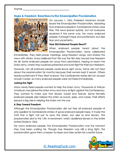Emancipation Proclamation Worksheets