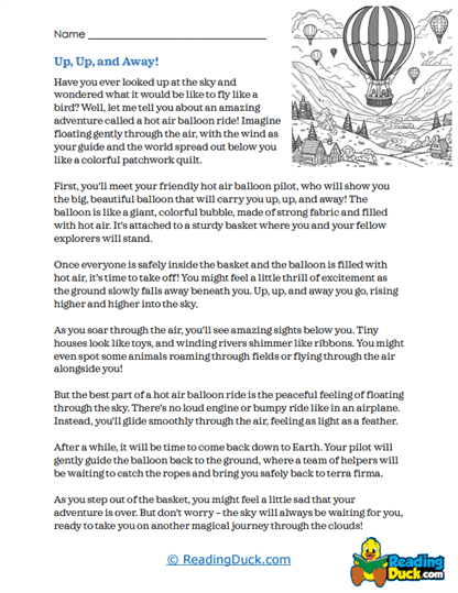Balloon Journey Worksheet