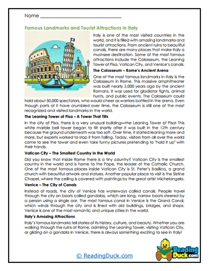 Italian Wonders Worksheet