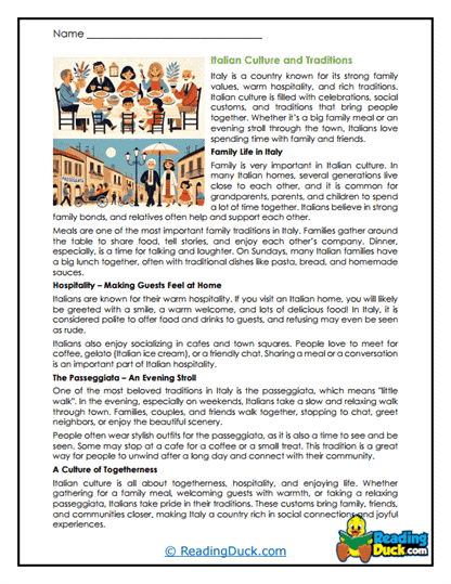 Italian Traditions Worksheet