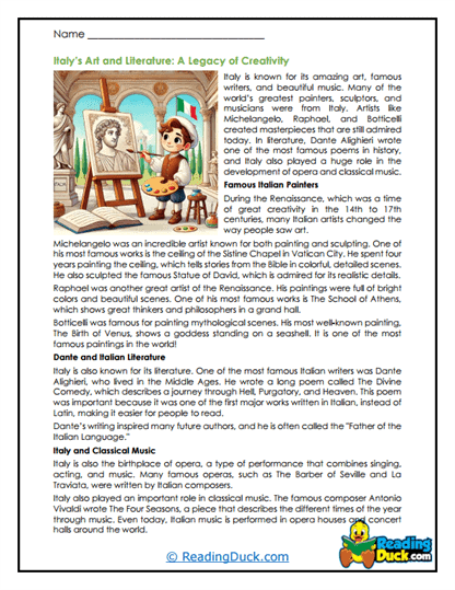 Creative Italy Worksheet