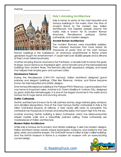 Italian Architecture Worksheet