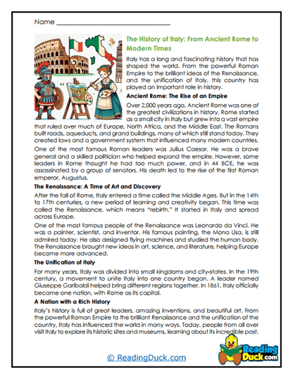 Italian History Worksheet