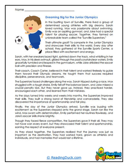 Olympic Dreamers Worksheet