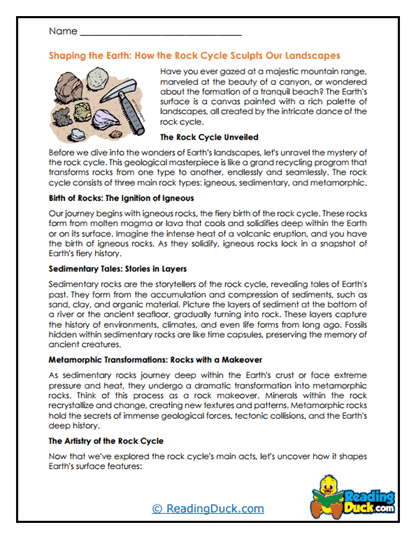 Shaping Landscapes Worksheet