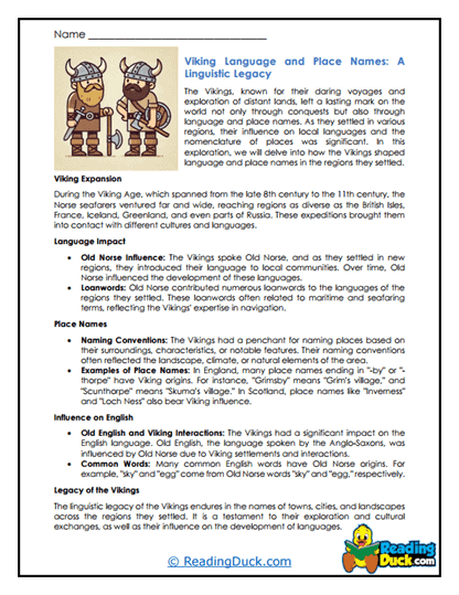 Viking Words Worksheet