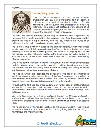 Tao Wisdom Worksheet