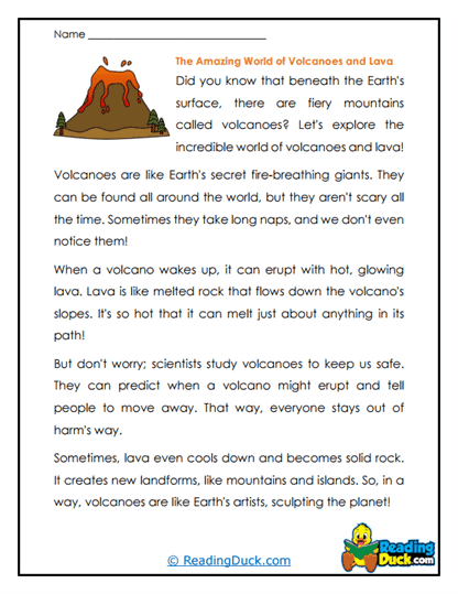 Volcano Wonders Worksheet