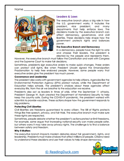 Executive Branch Worksheets