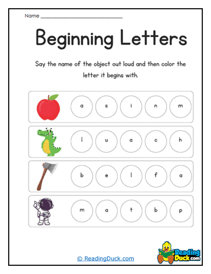 Beginning Sound Color Worksheet