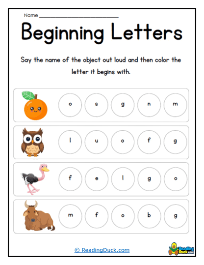 Letter Starters Worksheet