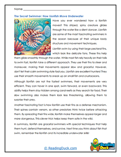 Silent Swimmers Worksheet