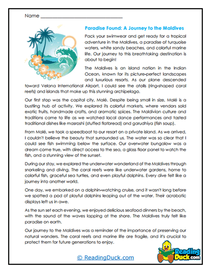Maldives Magic Worksheet