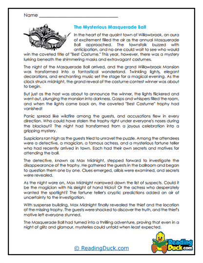 Masquerade Madness Worksheet