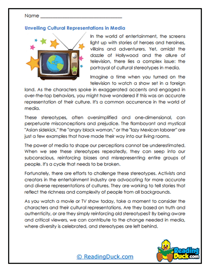 Media Representation Worksheet