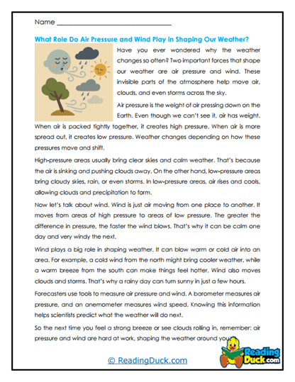 Wind and Pressure Worksheet