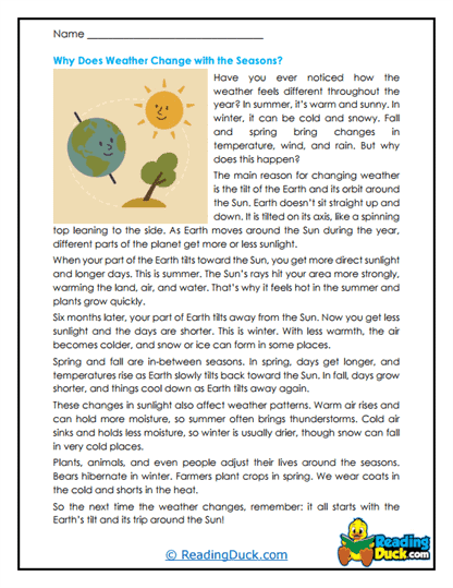 Season Shift Worksheet