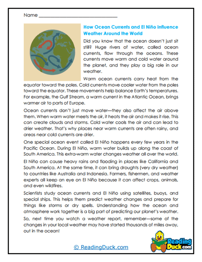 Ocean Influence Worksheet