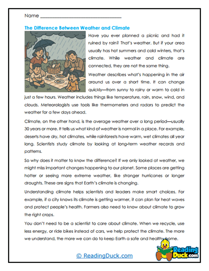 Weather vs. Climate Worksheet
