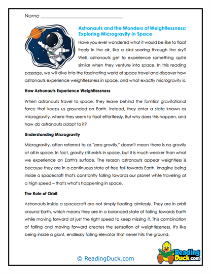 Space Float Worksheet