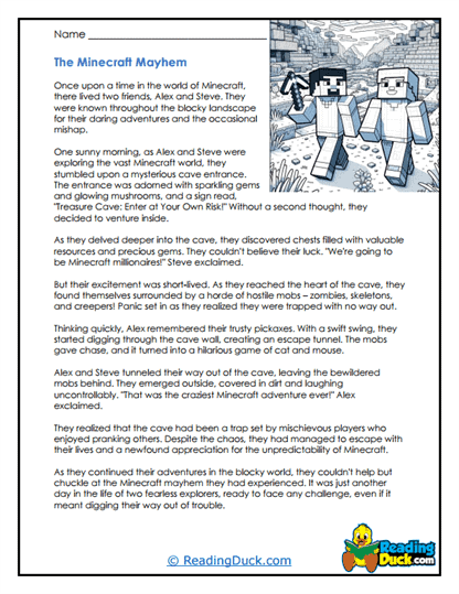 Minecraft Mayhem Worksheet