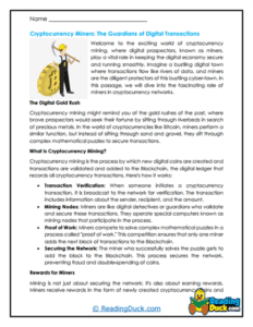 Blockchain and Cryptocurrencies Reading Worksheets | Reading Duck.com