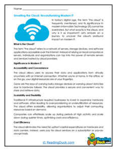 Cloud Computing Reading Worksheets | Reading Duck.com