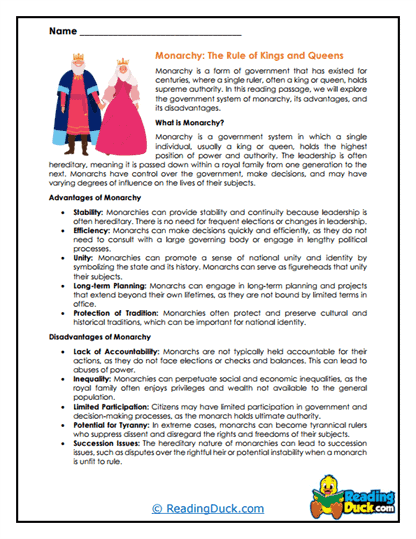 Royal Rule Worksheet
