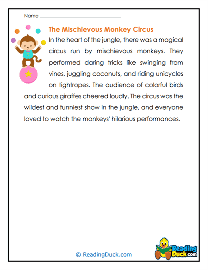 Monkey Circus Worksheet