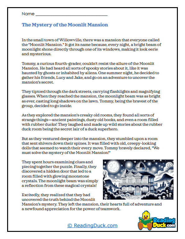Moonlit Mansion Mystery Worksheet