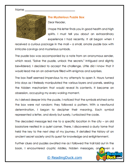 Puzzle Box Mysteries Worksheet