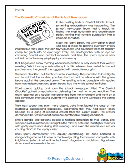 Newspaper Chronicles Worksheet