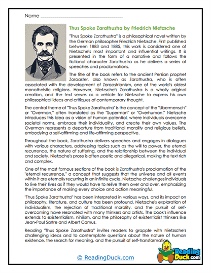 Zarathustra Speaks Worksheet
