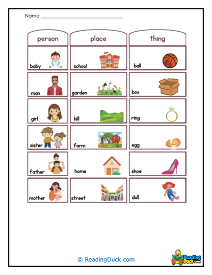 Noun Sorter Worksheet