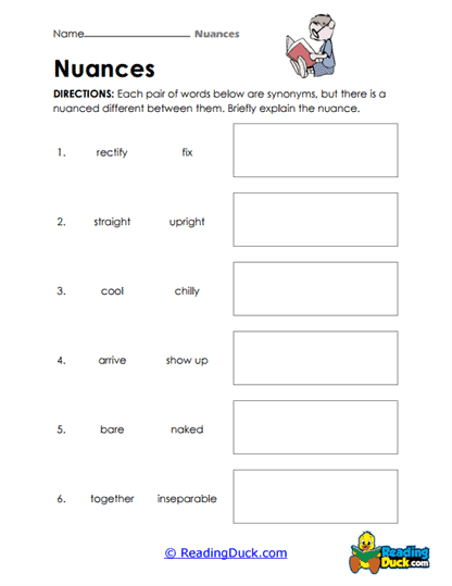 Subtle Differences Worksheet