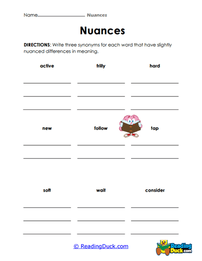 Synonym Builder Worksheet