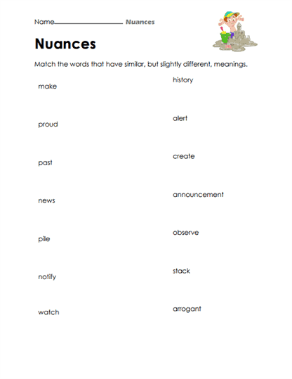 Word Match Worksheet