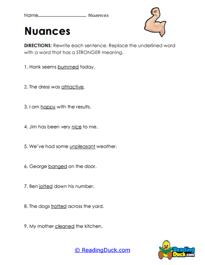 Stronger Words Worksheet