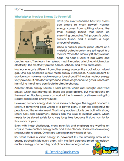 Power from Tiny Atoms Worksheet