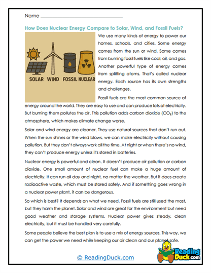 Comparing Energy Sources Worksheet