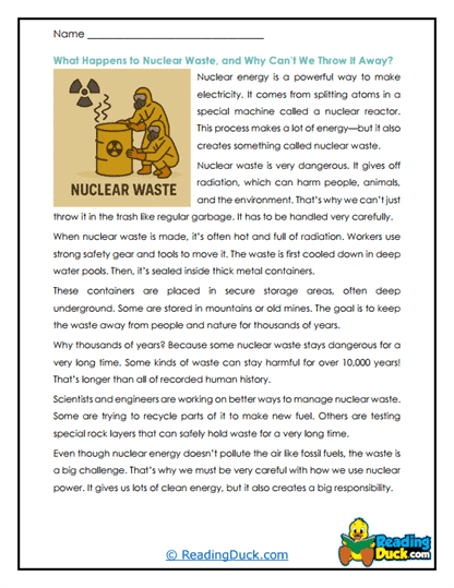 What Happens to Nuclear Waste? Worksheet