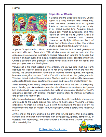 Charlie's Opposites Worksheet