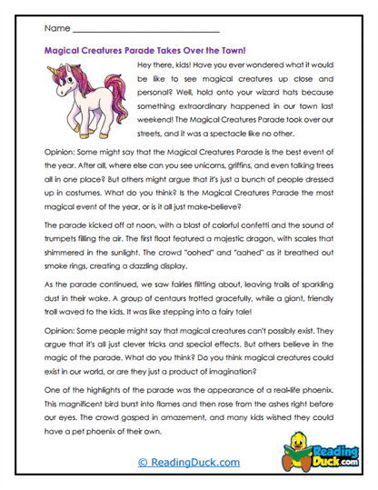 Magical Parade Worksheet