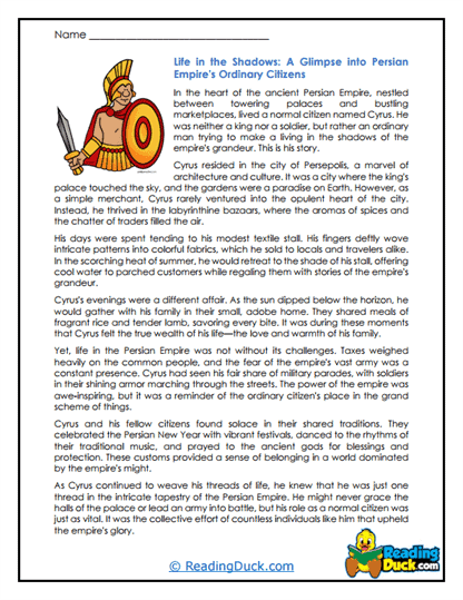 Persian Life Worksheet