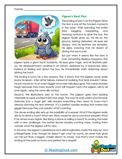 Dreaming Pigeon Worksheet