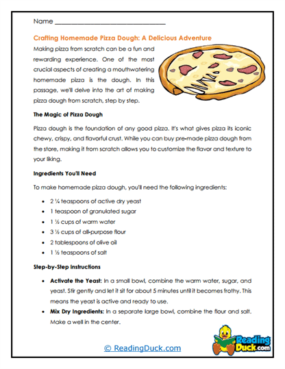 Pizza Dough Adventure Worksheet