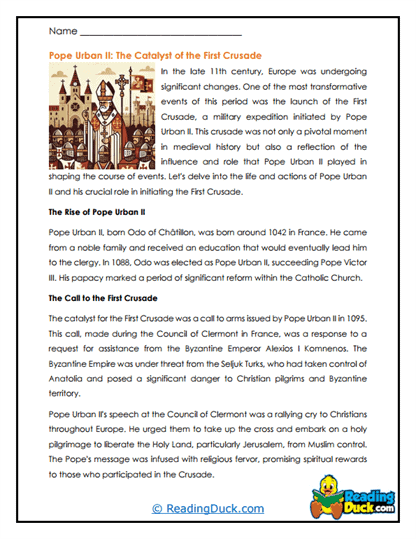 Pope Urban's Crusade Worksheet