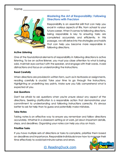 Responsibility Rules Worksheet