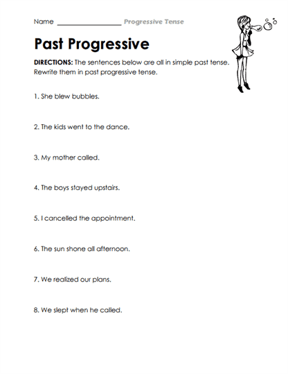 Past Progressive Rewriter Worksheet
