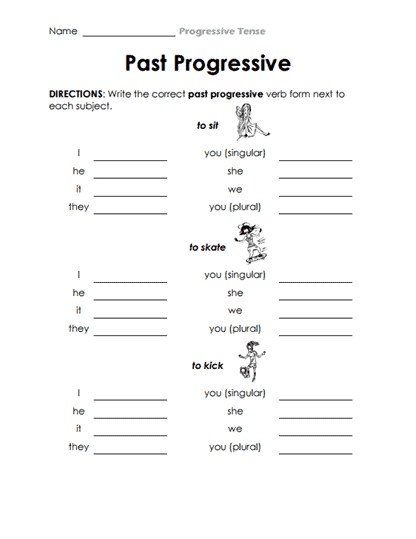 Past Progressive Verb Chart Worksheet